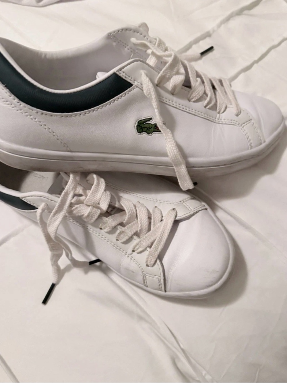 Lacoste White Sneakers with Green Croc and Dark Green Heel